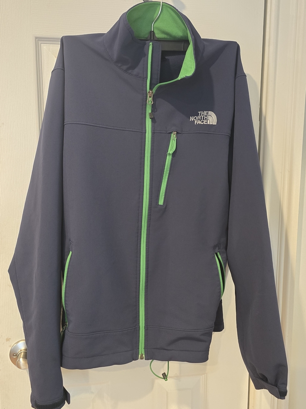 The North Face Apex Bionic Softshell Jacket Mens Medium Navy Blue Lime Green
